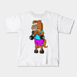 Horse at Laughing with Dumbbells Kids T-Shirt